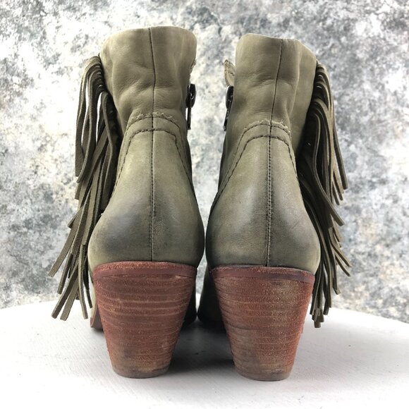 Sam Edelman Women's Size 11M Louie Green Leather Fringe High Heel Ankle Boots - Picture 7 of 15